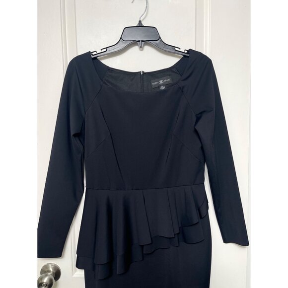 New Betsy & Adam Long Sleeve Peplum Cocktail Midi Dress in Black Size 8 - Picture 3 of 8